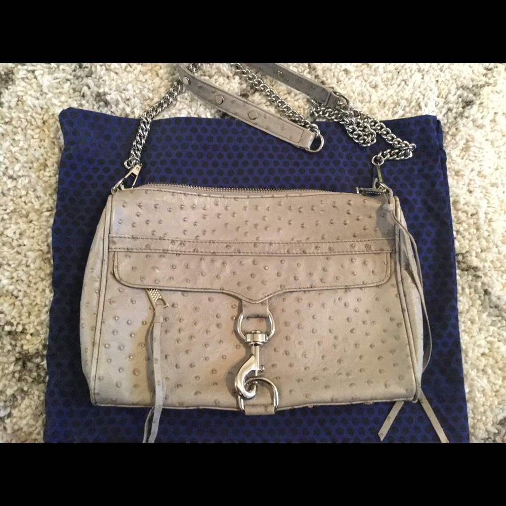 Rebecca Minkoff gray ostrich MAC crossbody bag